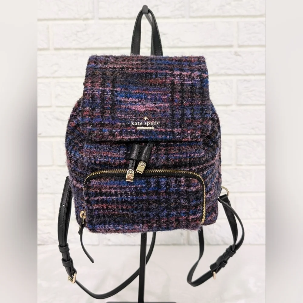 Kate Spade Emerson Fabric Jessa Tweed Backpack Burgundy/Multi 90's Inspired Bag - Picture 1 of 16